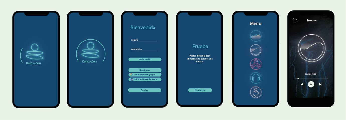 Pantallas de la App Relax-Zen