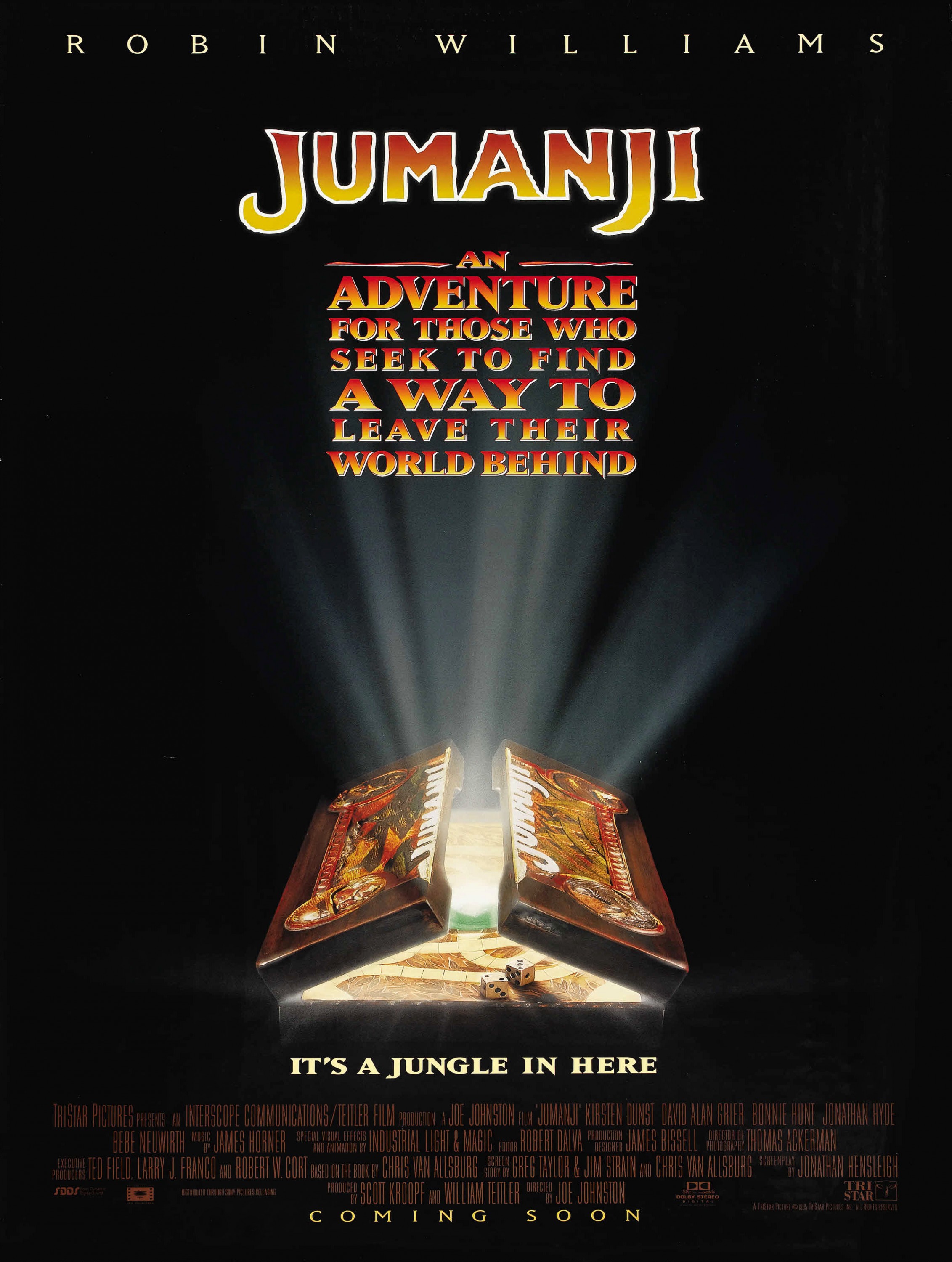 Poster de la película Jumanji de 1995 protagonizada por Robin Williams